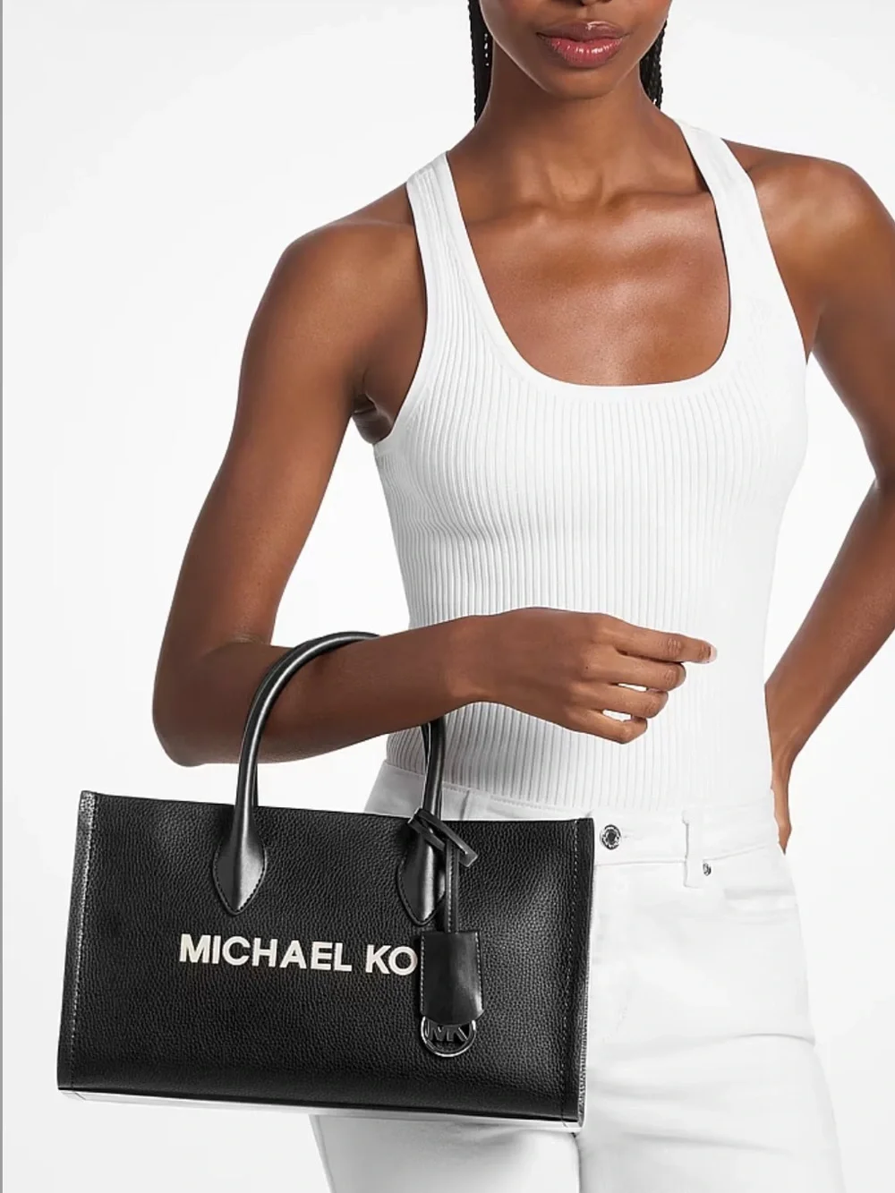 Michael Kors Black Leather Logo Satchel Tote Crossbody